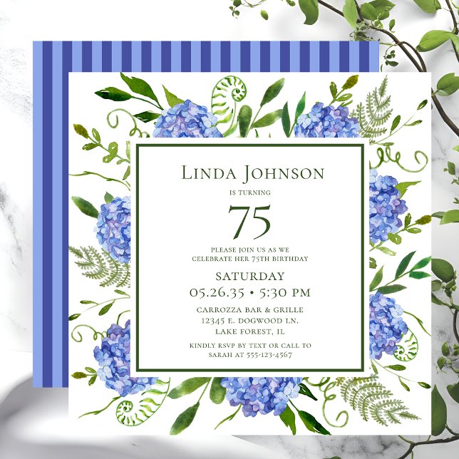 Invitación Hydrangeas Azules Cumpleaños 75 (Subido por el creador)