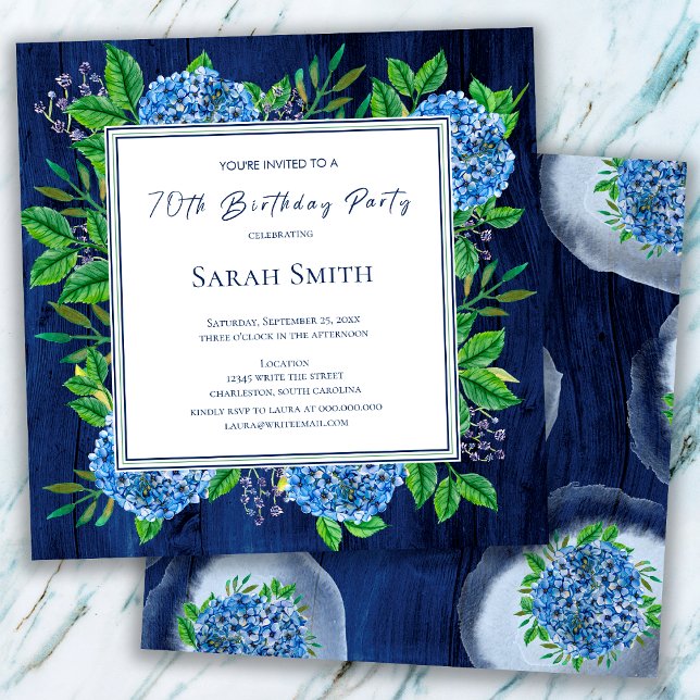 Invitación Hydrangeas Azules Fiesta de Cumpleaños Rústica de  (Subido por el creador)