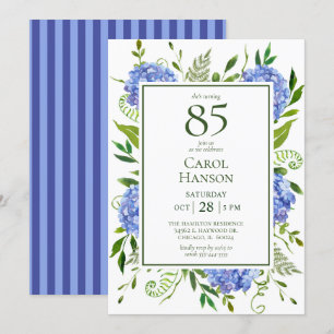 Invitación Hydrangeas Azules para Cumpleaños 85