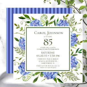 Invitación Hydrangeas Azules para Cumpleaños 85