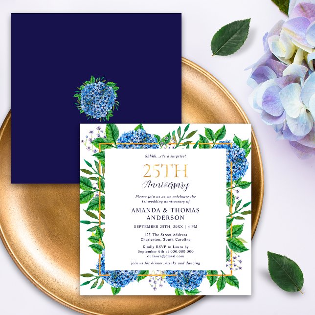 Invitación Hydrangeas Azules Sorpresa 25° Aniversario Boda (Subido por el creador)