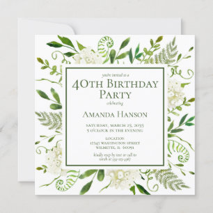Invitación Hydrangeas Blancas Cumpleaños 40
