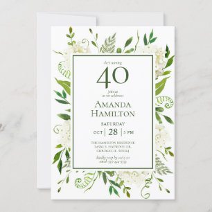 Invitación Hydrangeas Blancas Cumpleaños 40