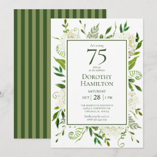 Invitación Hydrangeas blancas para el 75 cumpleaños