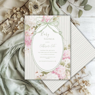 Invitación Hydrangeas Blancas Rosadas Cumpleaños de Bebé en V