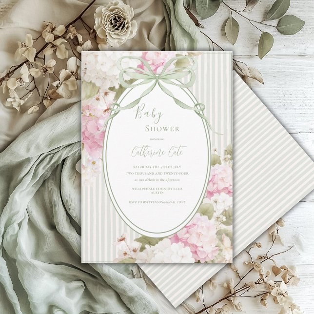 Invitación Hydrangeas Blancas Rosadas Cumpleaños de Bebé en V (Subido por el creador)