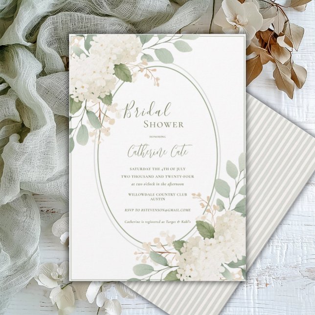 Invitación Hydrangeas Blancas Verde Salvia Boda Vintage (Subido por el creador)