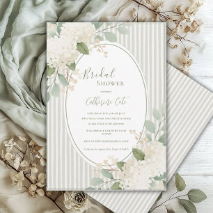 Invitación Hydrangeas Blancas Verde Salvia Bodas Vintage