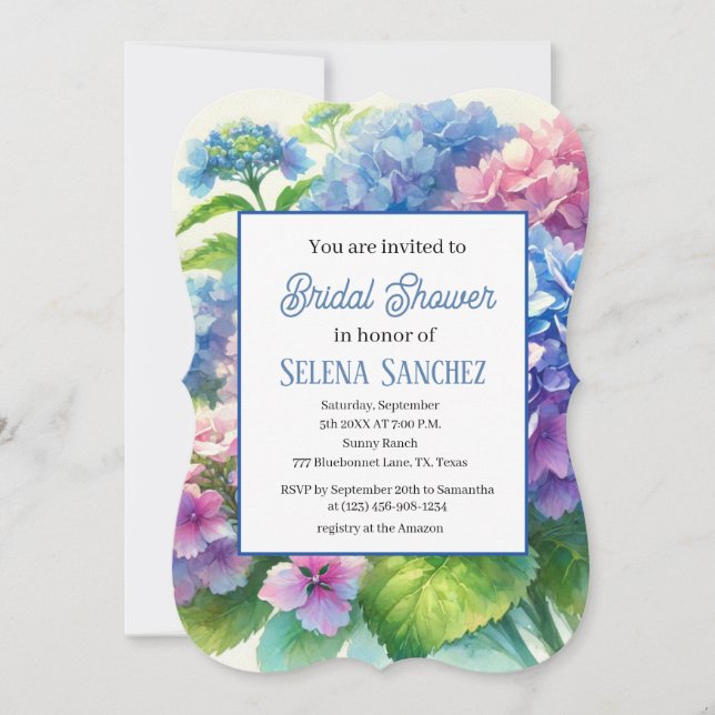 Invitación Hydrangeas Blue Floral Watercolor Británico (Anverso)