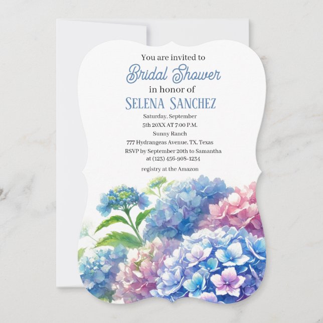 Invitación Hydrangeas Blue Floral Watercolor Británico (Anverso)