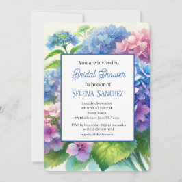 Invitación Hydrangeas Blue Floral Watercolor Británico