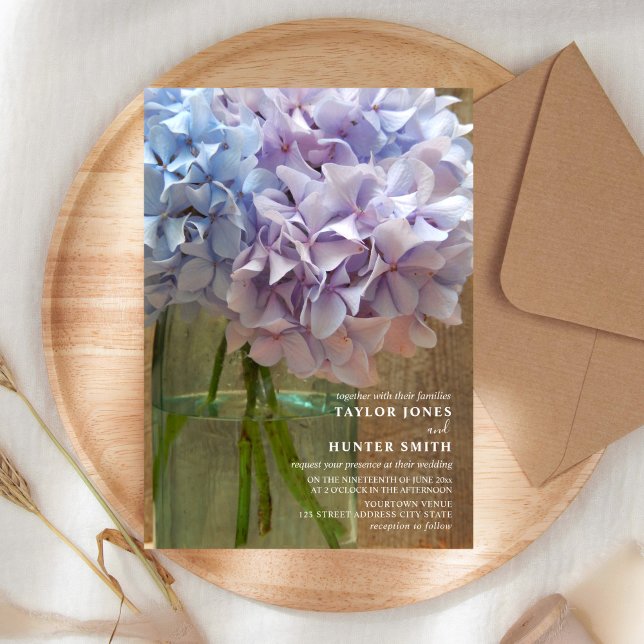 Invitación Hydrangeas Blue Mason Jar Boda (Subido por el creador)
