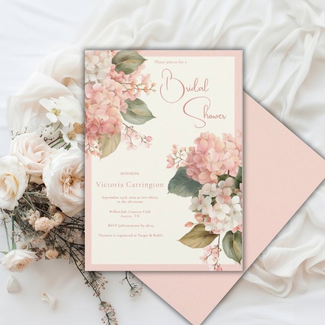 Invitación Hydrangeas de crema de melocotón Elegante fiesta d (Subido por el creador)