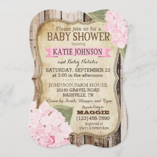 Invitación Hydrangeas del país y Baby Shower de madera