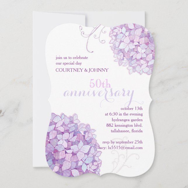 Invitación Hydrangeas Elegantes Fiesta de Aniversario de Boda (Anverso)