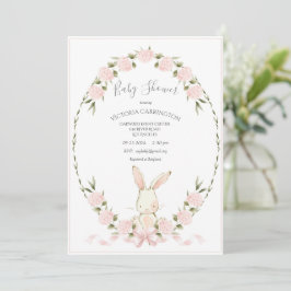 Invitación Hydrangeas Florales de Conejo Rosa para Baby Showe