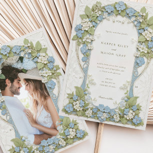 Invitación Hydrangeas Foto Boda Art Nouveau