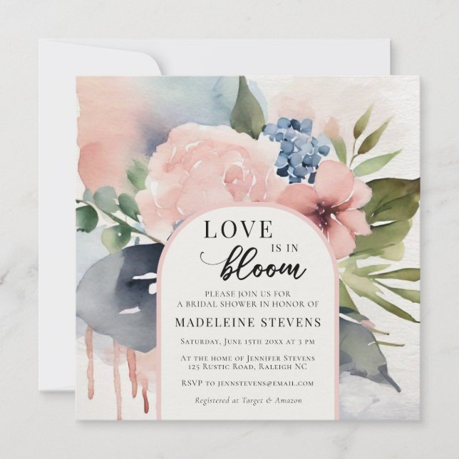 Invitación Hydrangeas Love Bloom Boho Arch Negrita Ducha de n (Anverso)