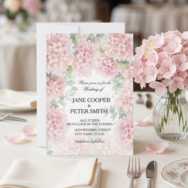 Invitación Hydrangeas pastel pink colours. Wedding Invitation (Subido por el creador)