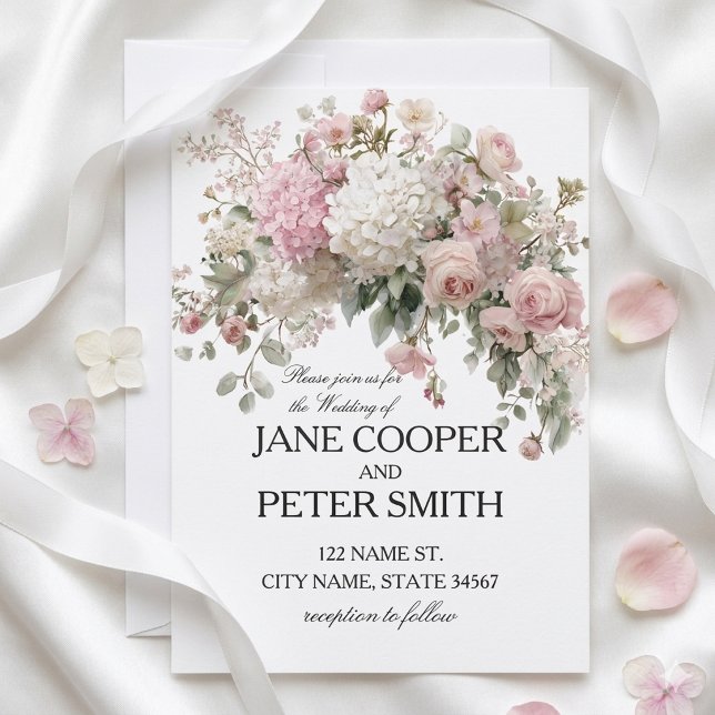 Invitación Hydrangeas pastel y rosas Boda Presupuesto (Subido por el creador)