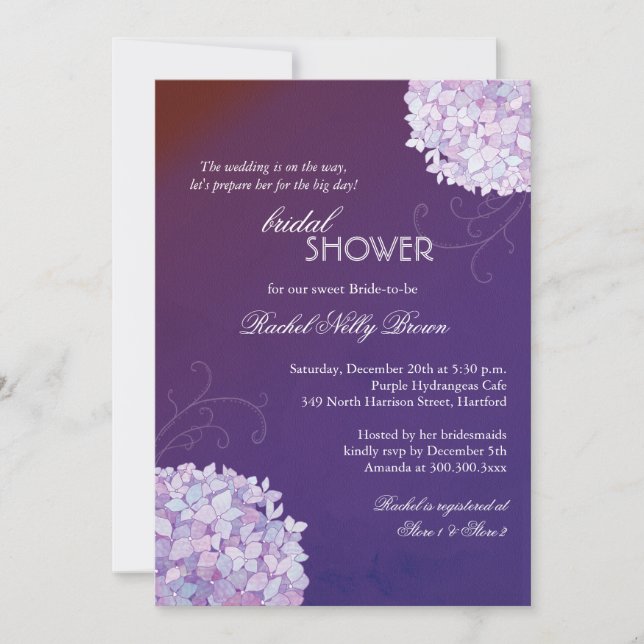 Invitación Hydrangeas Posh Plum Bridal Shower (Anverso)