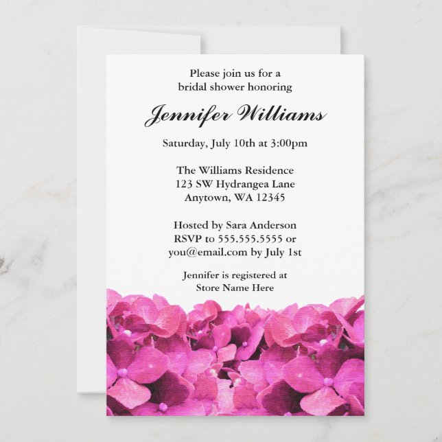 Invitación Hydrangeas Rosada Ducha de novias (Anverso)