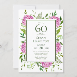 Invitación Hydrangeas rosadas para 60 cumpleaños