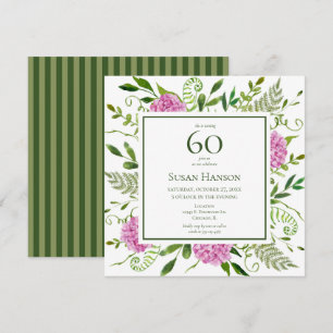 Invitación Hydrangeas rosadas para 60 cumpleaños