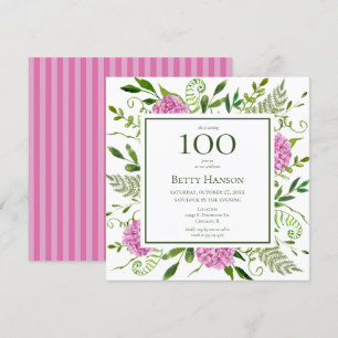 Invitación Hydrangeas rosadas por cumpleaños 100