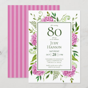 Invitación Hydrangeas rosadas por el 80 cumpleaños