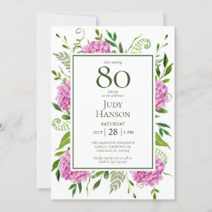 Invitación Hydrangeas rosadas por el 80 cumpleaños