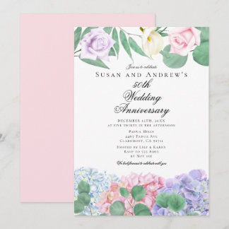 Invitación Hydrangeas Roses Wedding Anniversary Invitations