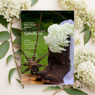 Invitación Hydrangeas Rusas Blancas Cowboy Boots Bridal Ducha