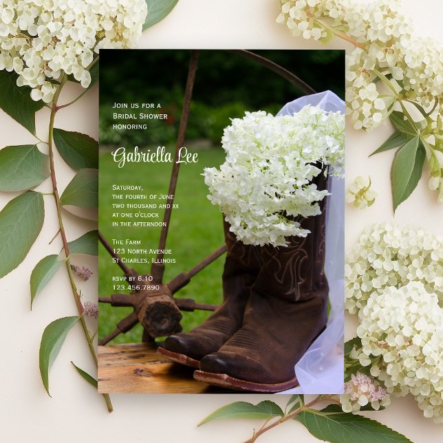 Invitación Hydrangeas Rusas Blancas Cowboy Boots Bridal Ducha (Subido por el creador)