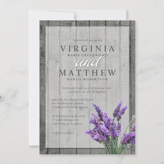 INVITACIÓN HYDRANGEAS RÚSTICOS DE LA LAVANDA QUE CASAN LA (Anverso)