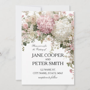 Invitación Hydrangeas y rosas pastel Bodas económicas