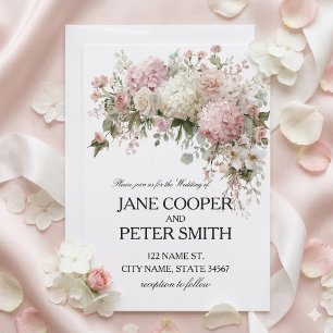 Invitación Hydrangeas y rosas pastel Bodas económicas