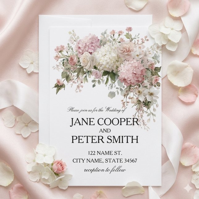 Invitación Hydrangeas y rosas pastel Bodas económicas (Subido por el creador)