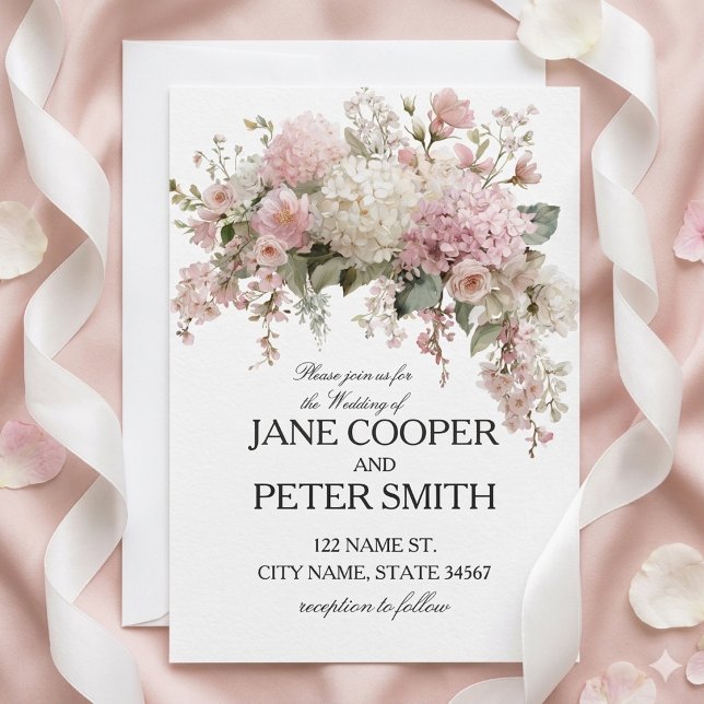 Invitación Hydrangeas y rosas pastel Bodas Presupuesto (Subido por el creador)