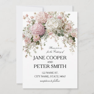 Invitación Hydrangeas y rosas pastel Presupuesto Boda