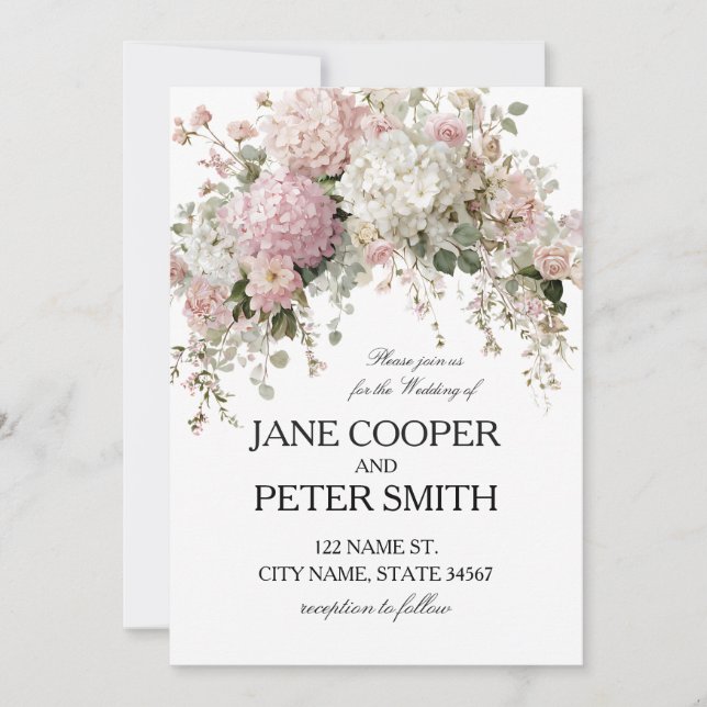 Invitación Hydrangeas y rosas pastel Presupuesto Boda  (Anverso)