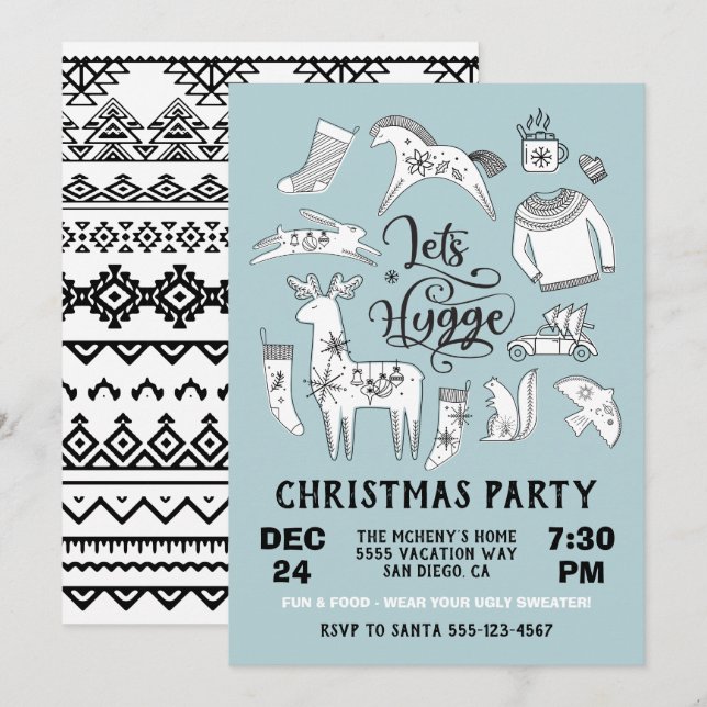 Invitación Hygge, Fiesta de Navidades de invierno acogedores (Anverso / Reverso)