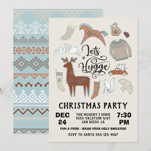 Invitación Hygge, Fiesta de Navidades de invierno acogedores (Anverso / Reverso)