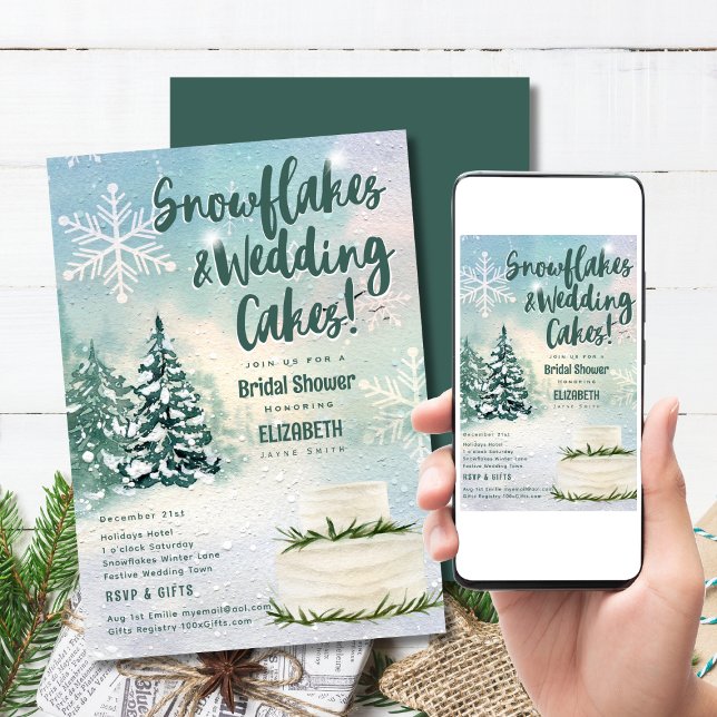 Invitación Hygge Snowflakes and Boda Cake Bridal Shower (Available printed or as a digital download. Save time on shipping and postage!)