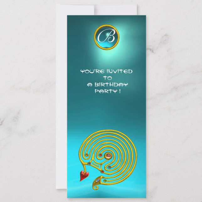 Invitación HYPER LABYRINTH ,aquamarina azul amarillo brillant (Anverso)