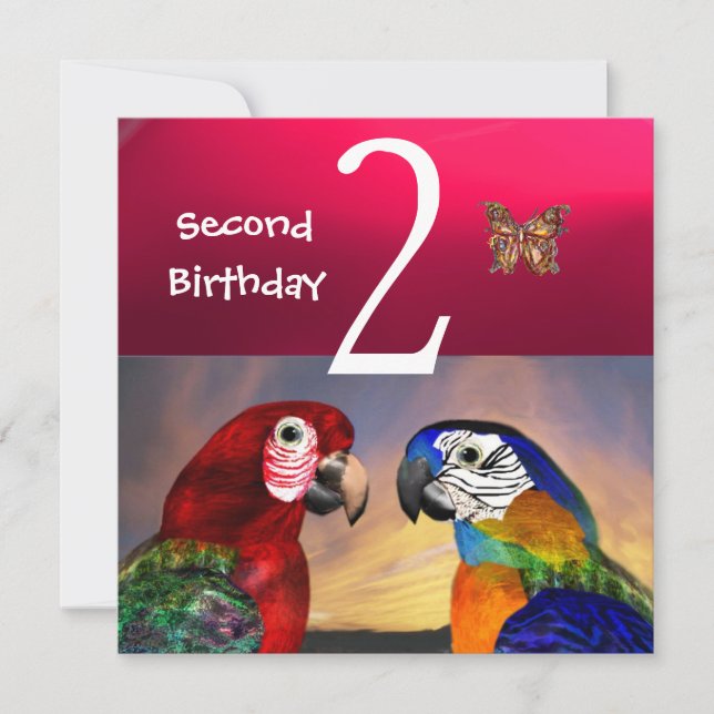 Invitación HYPER PARROTS / Segunda fiesta de cumpleaños, Fuch (Anverso)