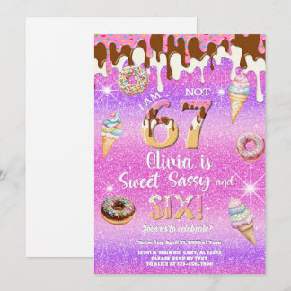 Invitación I am 6 not 7 girl 6th birthday invitation.