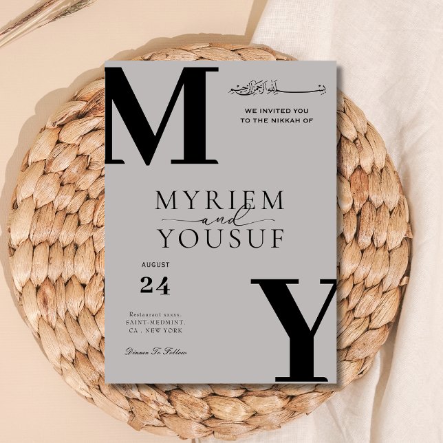 Invitación i de monograma musulmán gris elegante moderno (Subido por el creador)