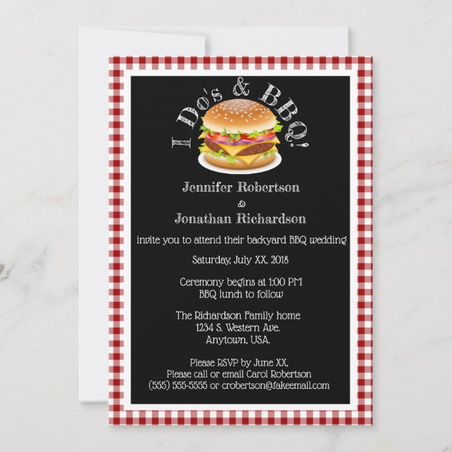 Invitación I Do and BQ Gingham Hamburger Casual Boda #2 (Anverso)