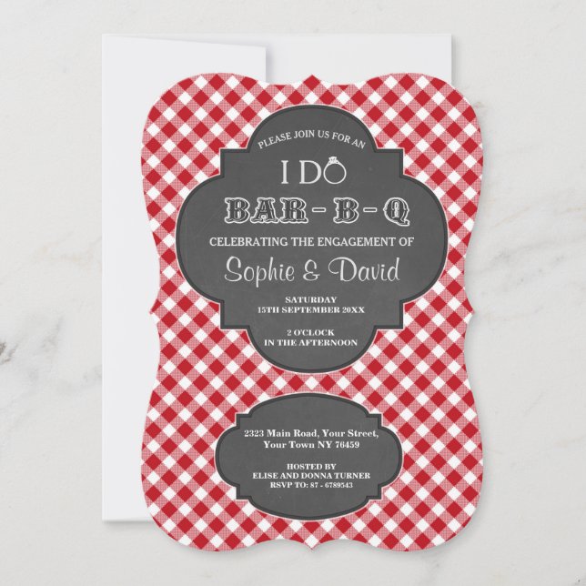 Invitación I DO BARBEQUE Engagement Chalk Gingham Invite (Anverso)
